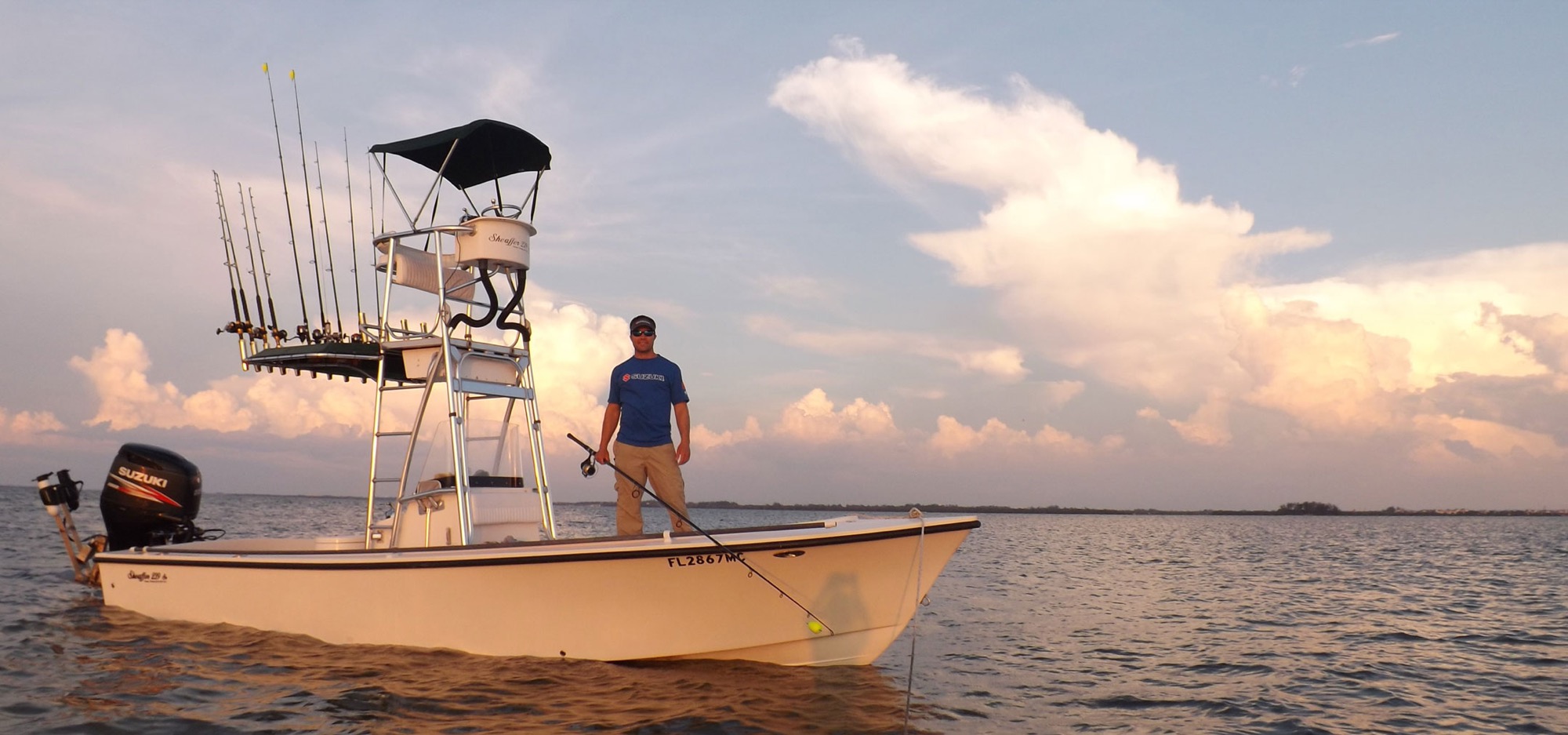 Captain Matt's 24-foot custom Sheaffer at anchor on the flats
